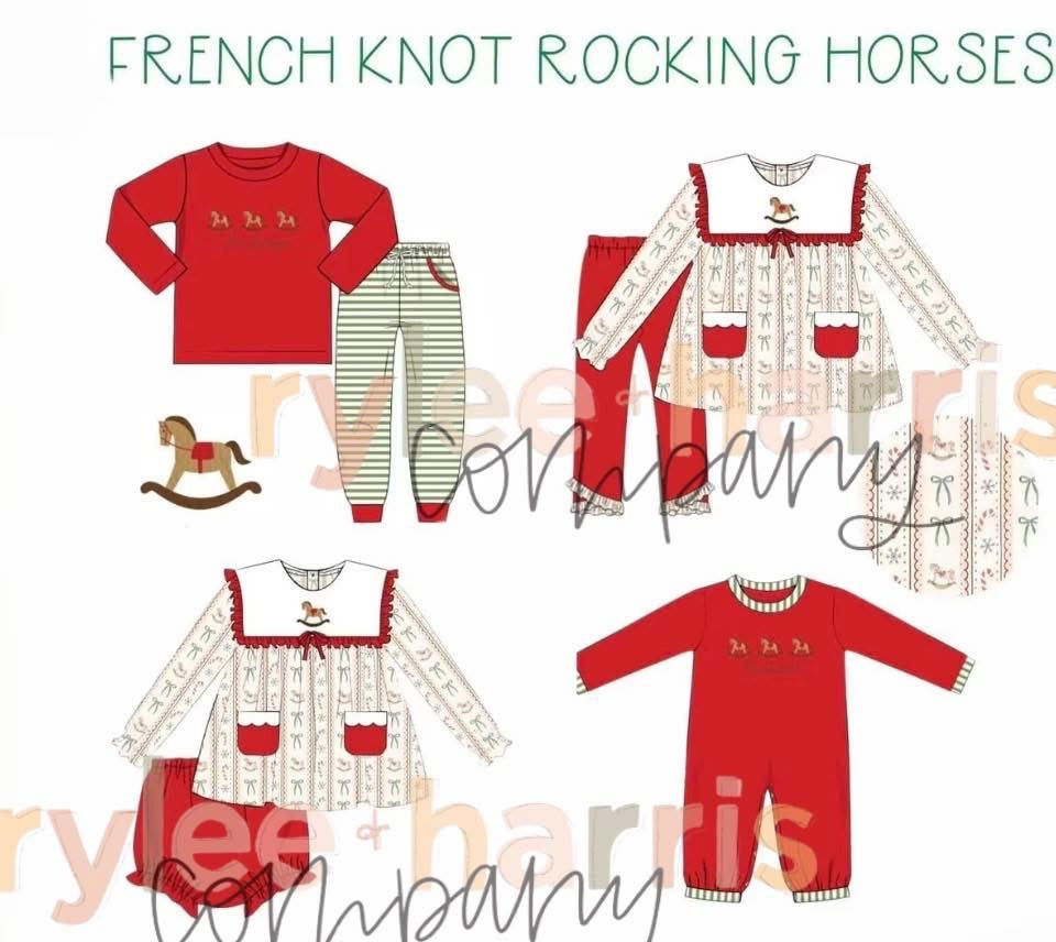 French knot rocking horse girl pant set