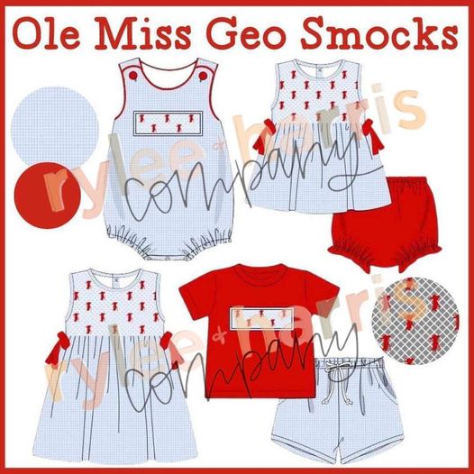 *Ready to Ship* Ole Miss Geo Smock Diaper Set Girl