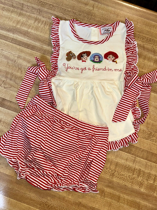 *READY TO SHIP- Andy’s pals girl bloomer set apron top