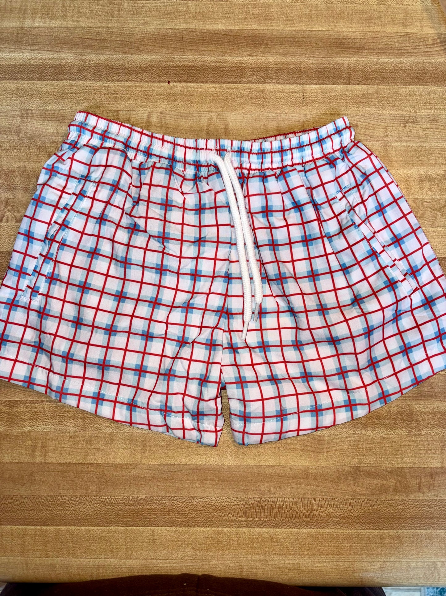 *READY TO SHIP- patriotic plaid swim trunks