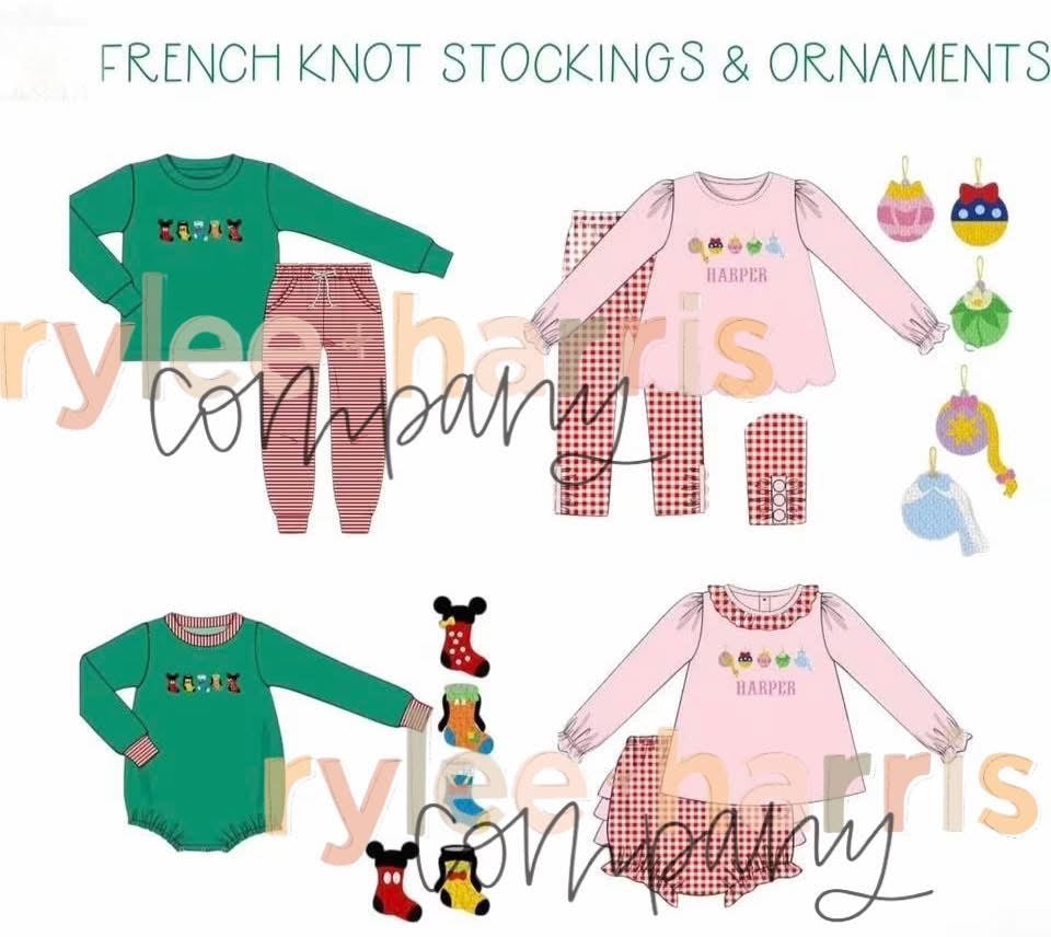 French knot ornaments girl pant set