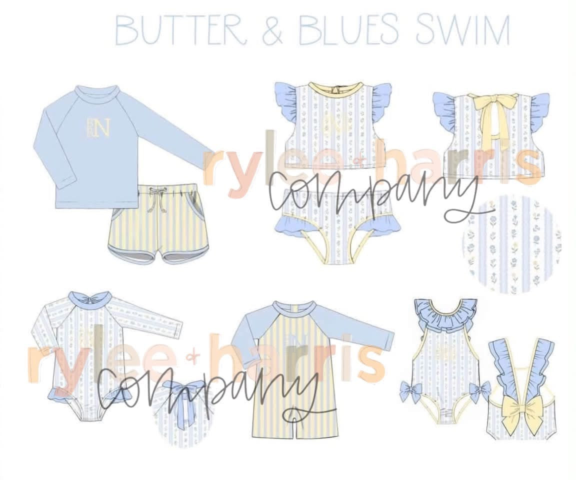 Butter & blues swim rashguard set with mono